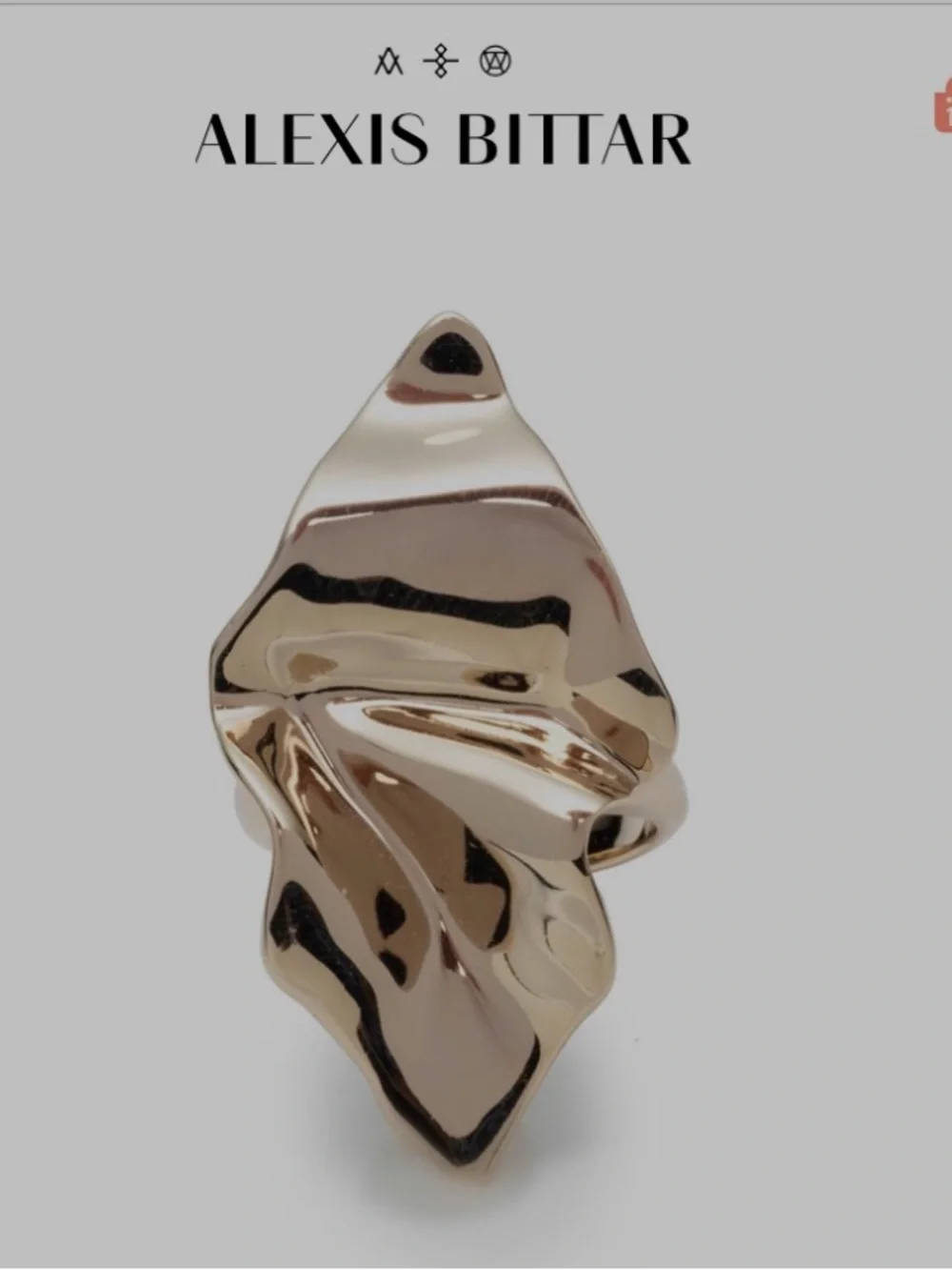 ALEXIS BITTAR Crumpled Metal Graceful Leaf Shaped Sculpted Yellow Gold Ring